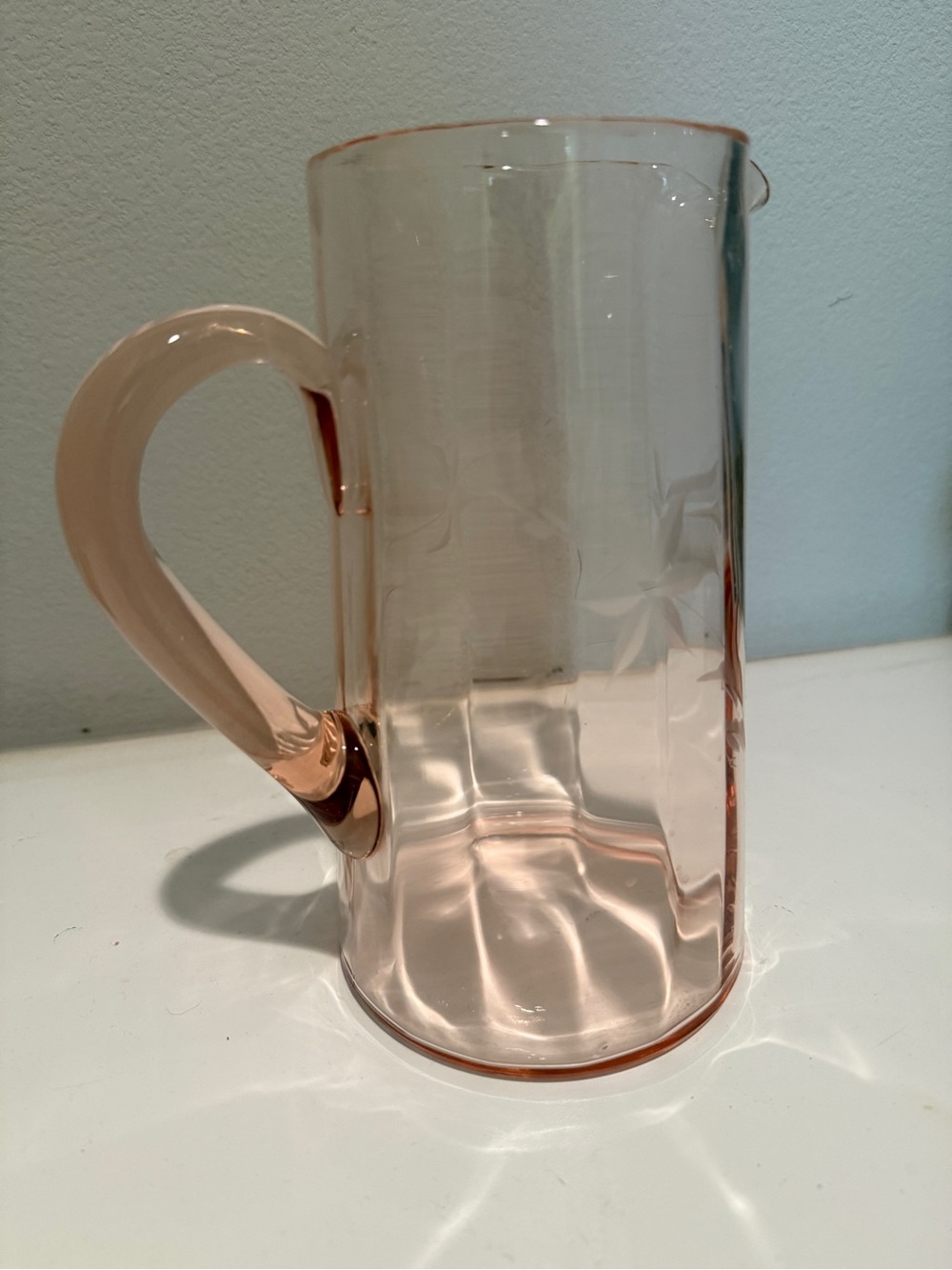 Estelle Colored Glass Drink Pitcher - Blush Pink Hand-Blown Luxury